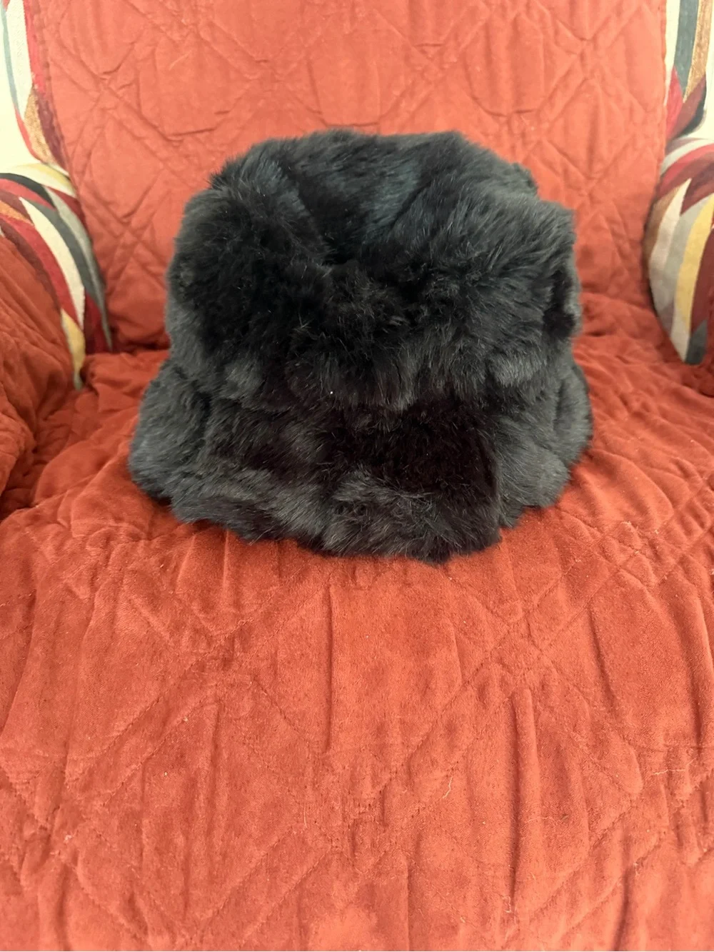 Vintage Black Faux Fur Bucket Hat - Women Accessories